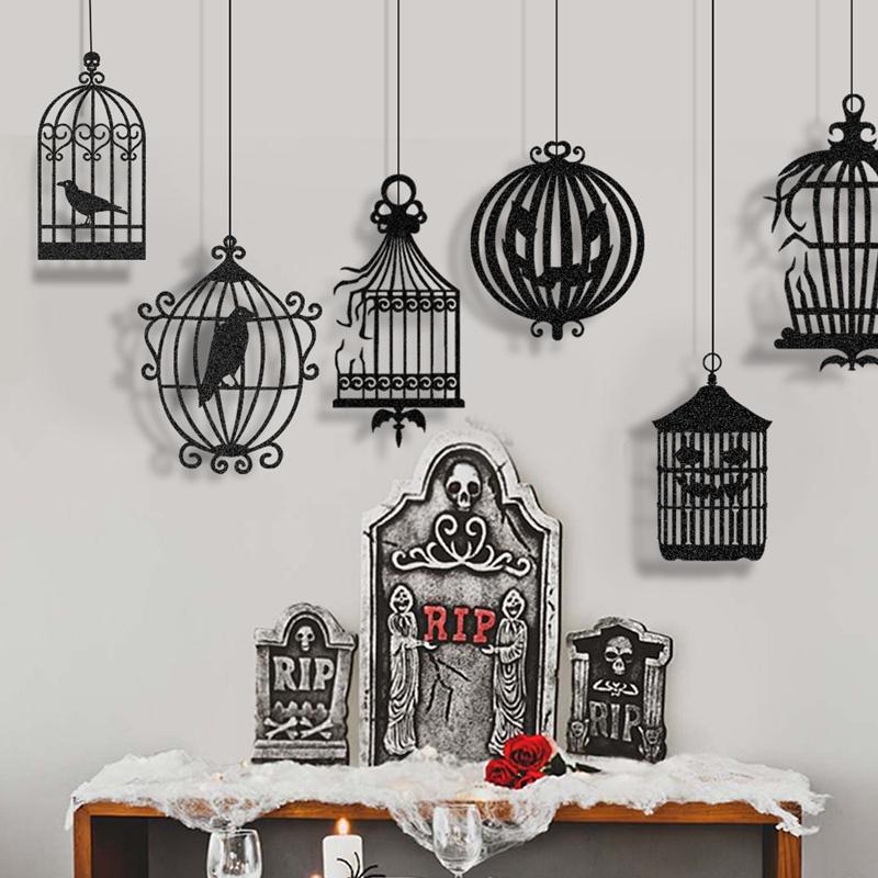 Хэллоуин Черный Ворон Подвесной Баннер Гирлянда Птичья Клетка Украшение Бумажный Кулон Для Вечеринки На Хэллоуин Домашнее Украшение Ужасный Реквизит