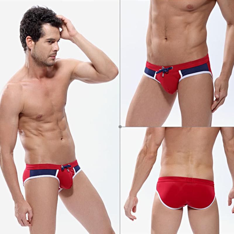 1Pc Color Blocked Sexy Men's Summer Dressing Digital Printing Comfortable Fabric Beach Swimsuit Lace Swimming Trunks