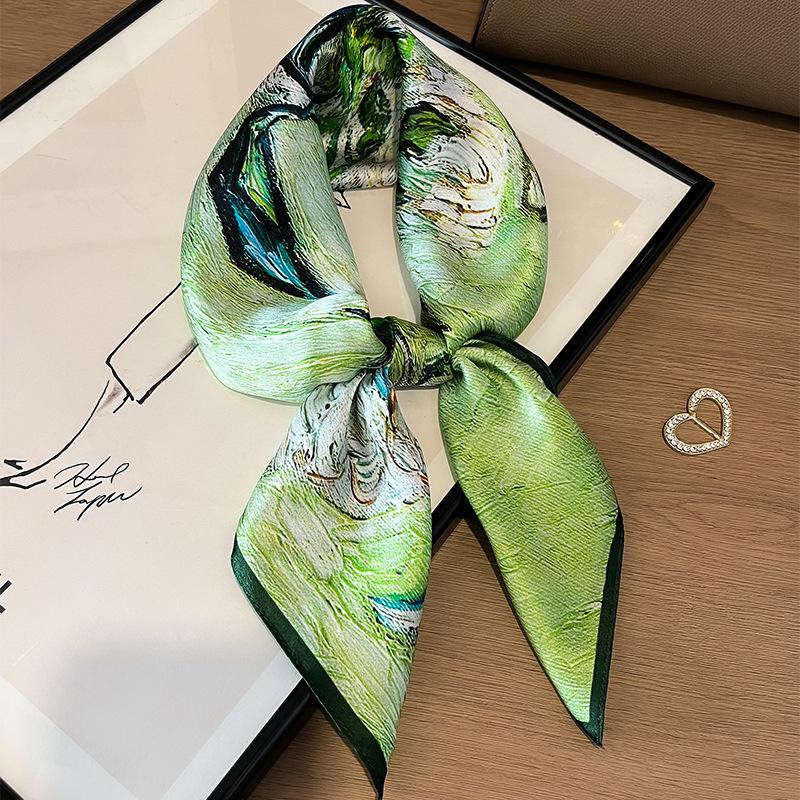 111% silk silk scarf women's spring new oil painting white rose mulberry silk scarf fashionable versatile and elegant 71 square scarf