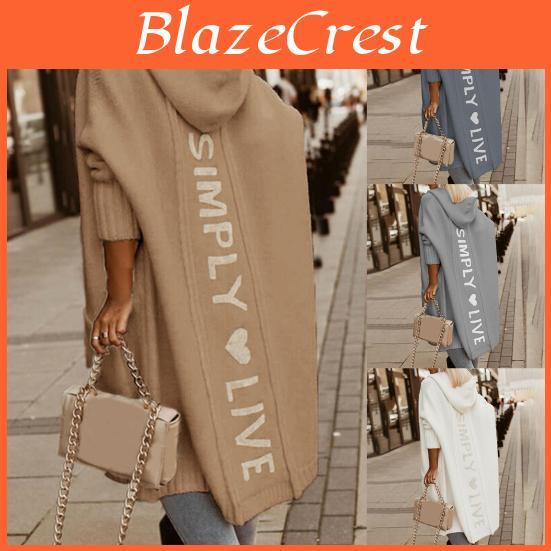 Women Open Stitch Coat Hooded Long Cardigan Sweater
