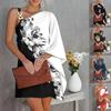 Women's Printed Sexy Slanted Neck Off Shoulder Long Sleeved Dress