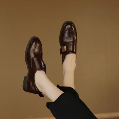 Новые повседневные туфли на все четыре сезона, туфли большого размера с круглым носком, резиновая мягкая подошва, кожаные туфли, квадратный каблук, плоские туфли, женские туфли на одной педали