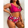 Europe and The United States New Women's Large Size Split Bikini Digital Printing Gather Fashion Swimsuit