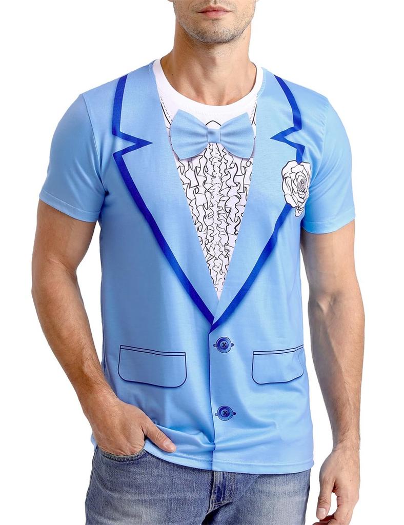 Men's 3D Printed Fun Tuxedo Pattern T-Shirt, Summer Short Sleeve Crew Neck Party Tuxedo T-Shirt, Men's Easter T-Shirt, Streetwear