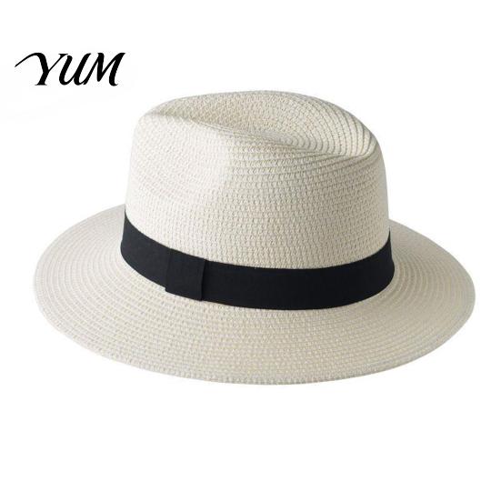 Vacation Sun Hat Men Paper Straw Hat, Breathable Wide Brim UV Protection Summer Beach Foldable for Outdoor Travel Daily Casual