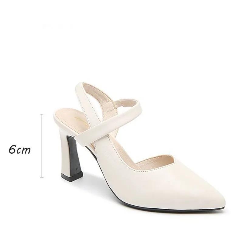 Женские босоножки на высоком каблуке с острым носком и толстым каблуком, мягкие сексуальные туфли из искусственной кожи, однотонные повседневные туфли для офиса и вечеринки