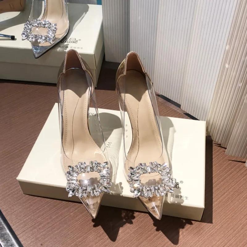 Летние острые женские ветровые сандалии со стразами и узлом-бабочкой, прозрачные женские босоножки на высоком каблуке, модная обувь