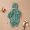 Infant Winter Jumpsuit and Cap, Solid Color Long Sleeve Single-breasted Knitted Romper, 0-18 Months