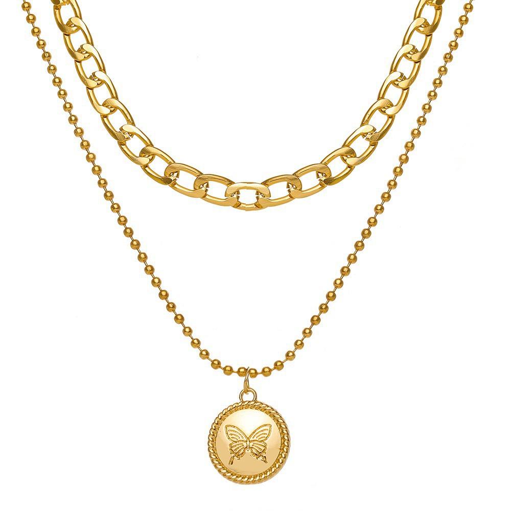 iF ME Корейское многослойное ожерелье с бабочкой, модное золотистое, серебряное ожерелье-цепочка, женские ювелирные аксессуары