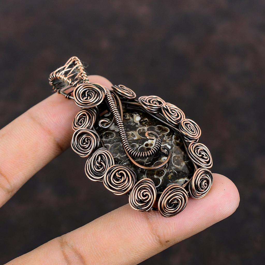 Turritella Agate Copper Custool, обернутый медной проволокой, ювелирное изделие, кулон ручной работы, обернутый проволокой, подарочное ювелирное изделие из Turritella Agate Gemstone
