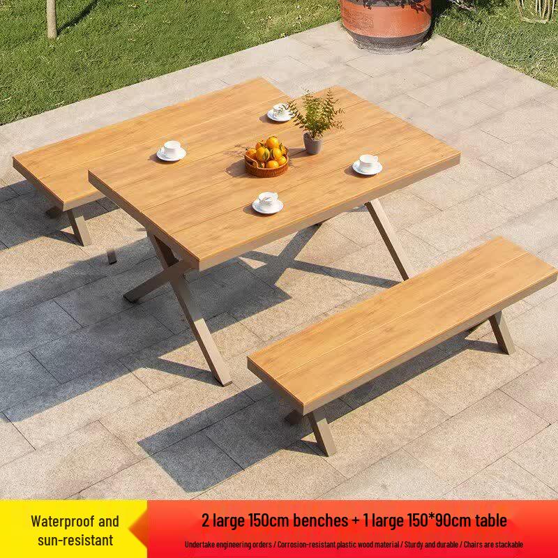 JINGGENG Outdoor Plastic Wood Table and Chair Set