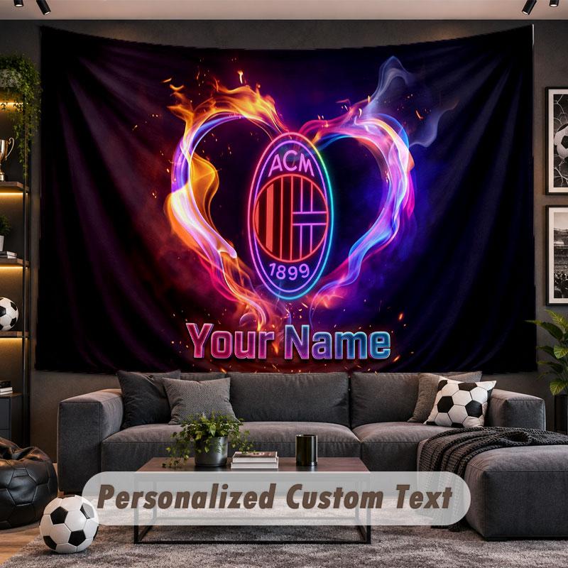 Wall Hanging Tapestry Custom NameAC Milan Pattern Personalized Printed Fabric Wall Decor
