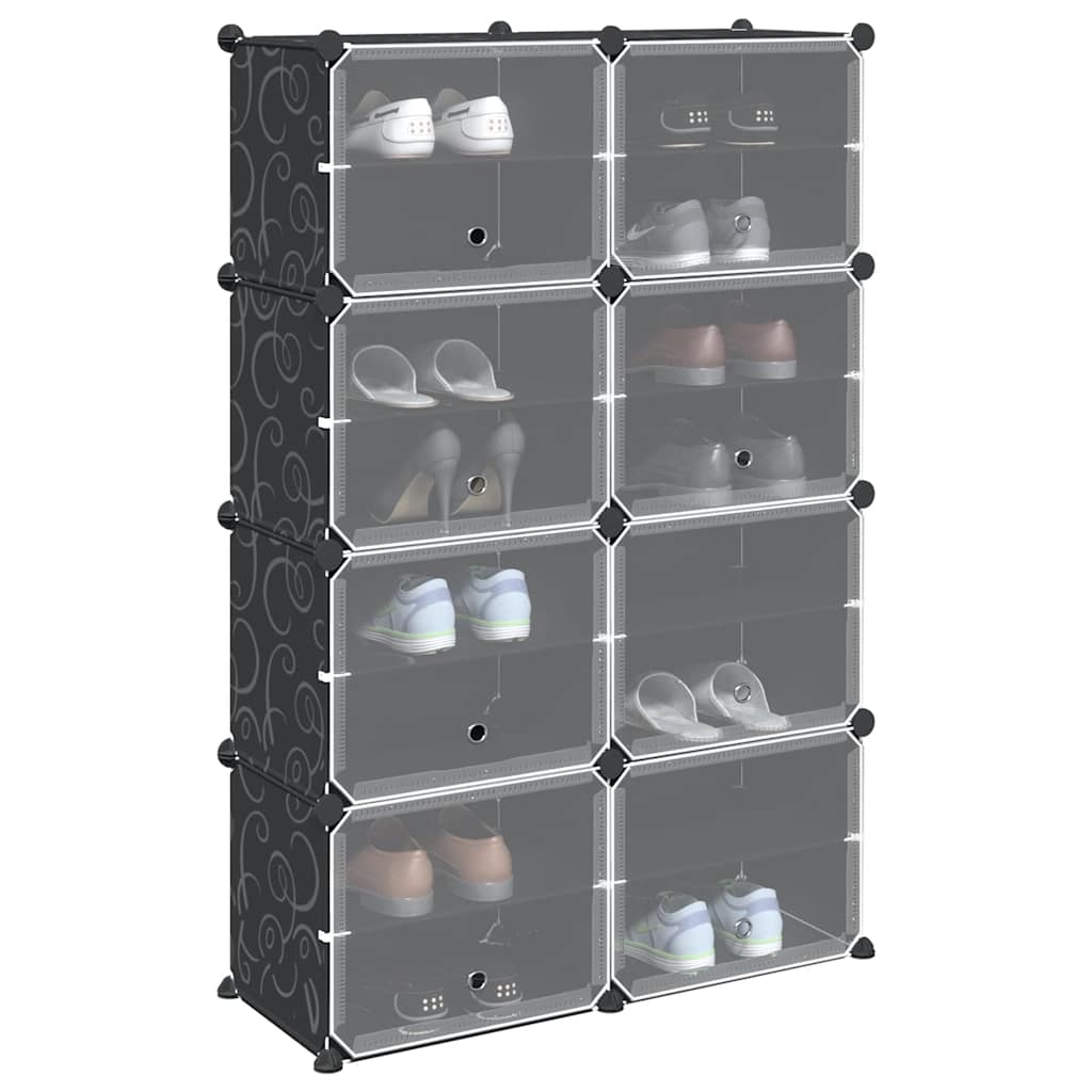 Cube Shelving System with 8 Cubes and Doors Black PP