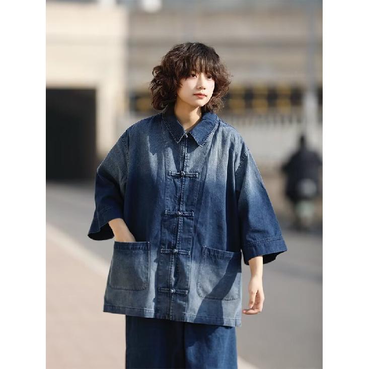 Summer New Chinese Style Vintage Denim Jacket For Men And Women, Loose Retro Button Washed Denim Top