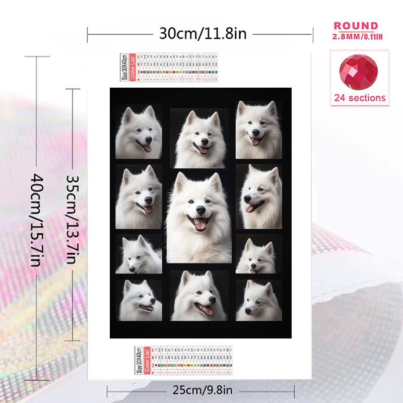 White Dogs 100% Round Full Drill 5D DIY Diamond Painting Embroidery Cross Stitch Rhinestone Décor