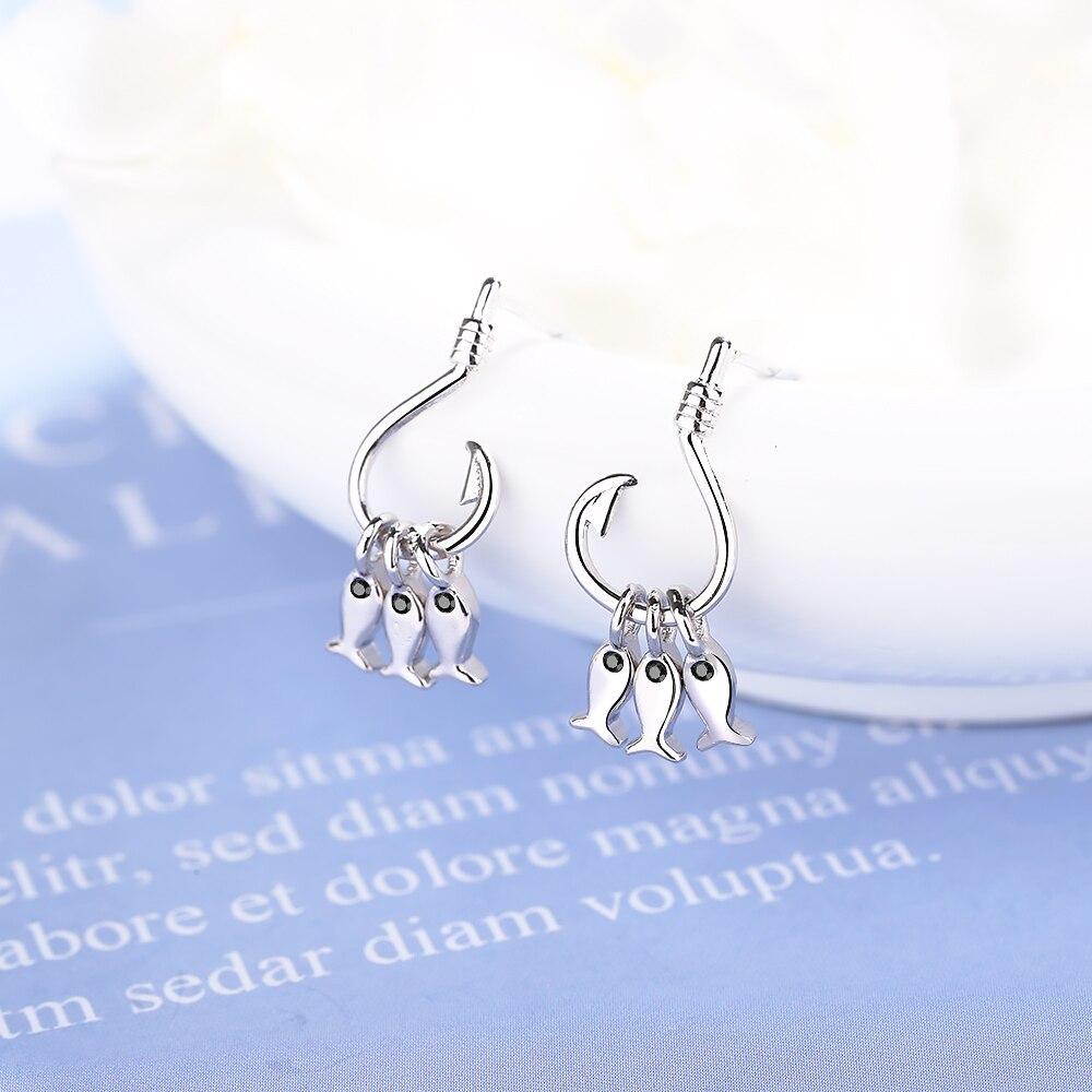 925 Sterling Silver Pretty Attractive Fish And Fish Drop Earrings Silver Color Animal Earring For Women Gift Dropshipping S-E898