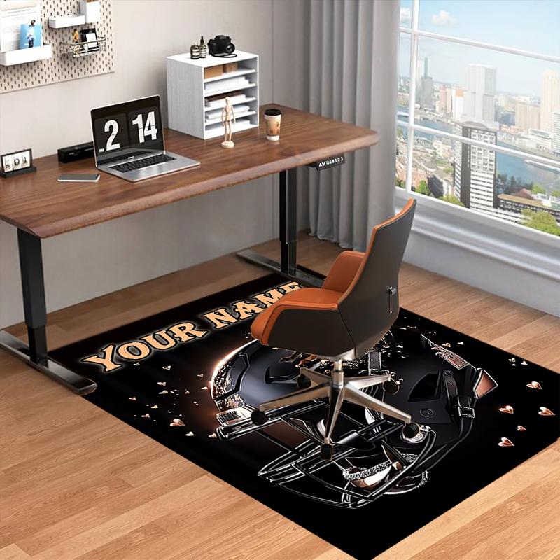 1PC Custom Name "Black Helmet Sparkle Hearts" Theme Floor Mat Ideal for Living Room, Game Rooms, Office, Bedroom,Floor Mat Playful Design