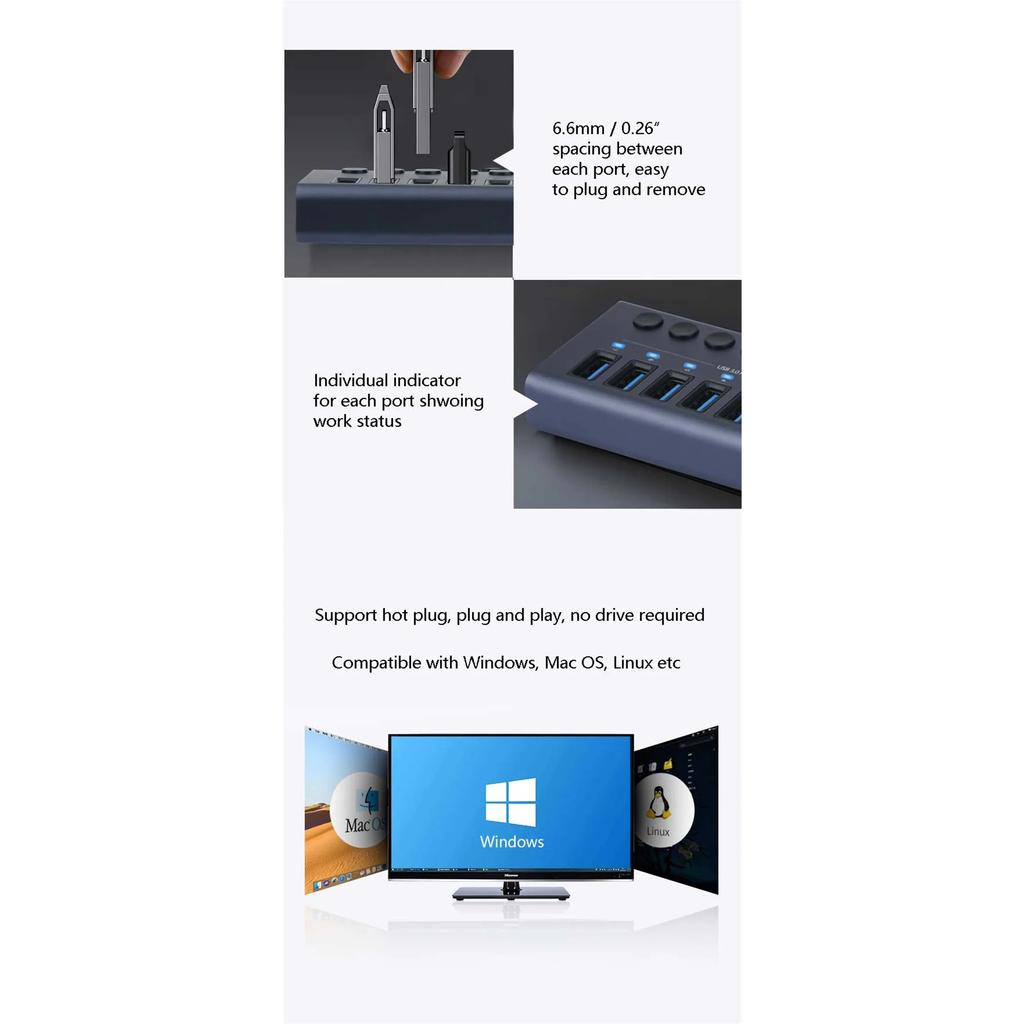 USB 3.0 концентратор розетка коммутатор 10 портов концентратор Multi-tap Multi-ports док-станция зарядное устройство несколько источников питания тип C