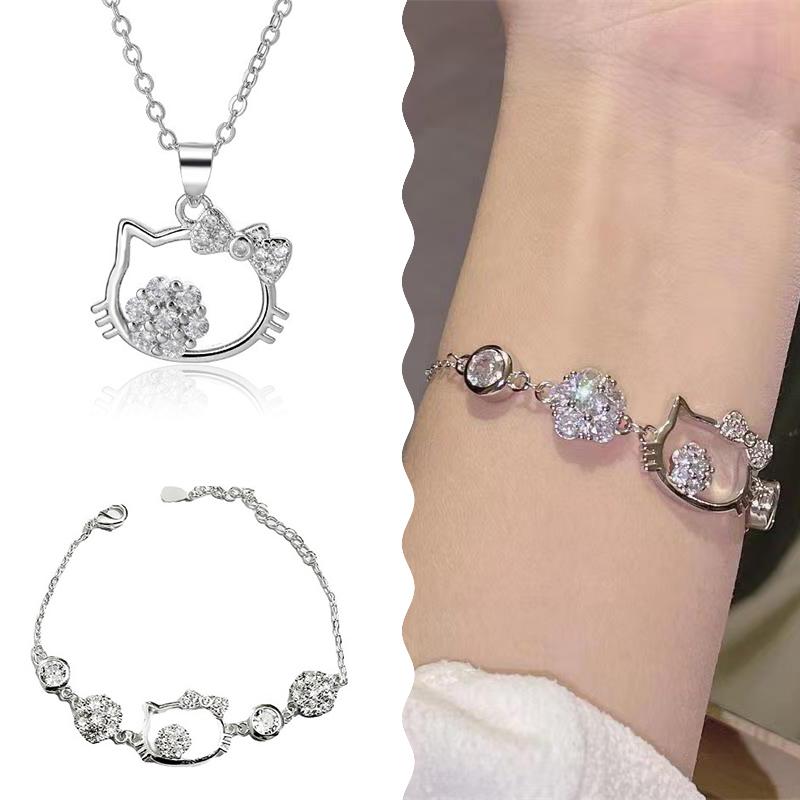 Браслет Hello Kitty Кавайный Sanrio Алмазный Милый Ювелирное изделие Аниме Периферия Ожерелье Для Друга Девушки Подарок на День Рождения