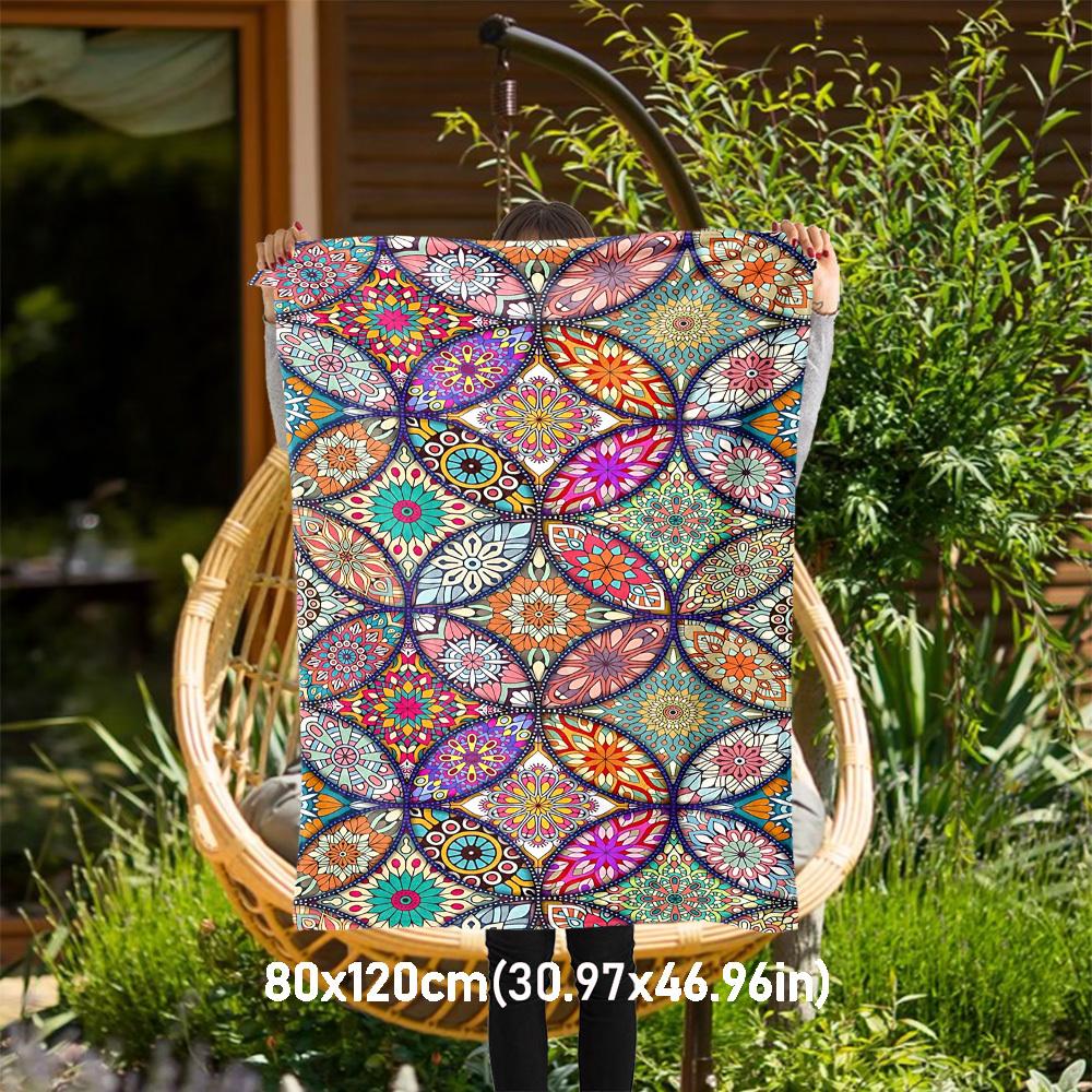 1PC Mandala PatternsOutdoor Flannel Blanket - Soft Plush Decor for Picnics, camping, Bedroom, Playroom, Office, or Lunch Break 1344A