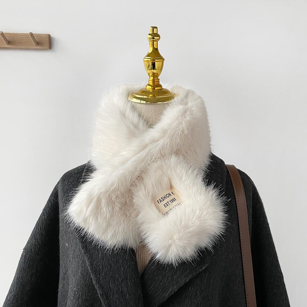 Soft Waxy Wind Thickened Solid Color Fluffy Scarf To Keep Warm Imitation Rex Rabbit Hair Cross Scarf Plush Collar Women