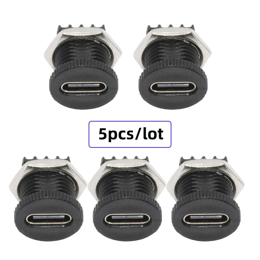Cablecc Набор DC Power DIY OEM Разъем Type C гнездо PCBA Распайка PD IP67 Монтаж гайкой 5 штук 5В/20В - 6-контактный (Квадратный тип)