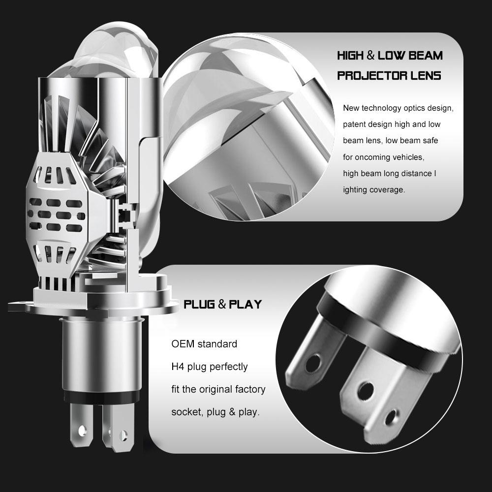 2 шт., двойная линза H4, светодиодные лампы для фар, мини-объектив проектора, светодиодные лампы H4, автомобильные фары, дальний/ближний свет, LHD 140 Вт, 40000LM, Plug& Play