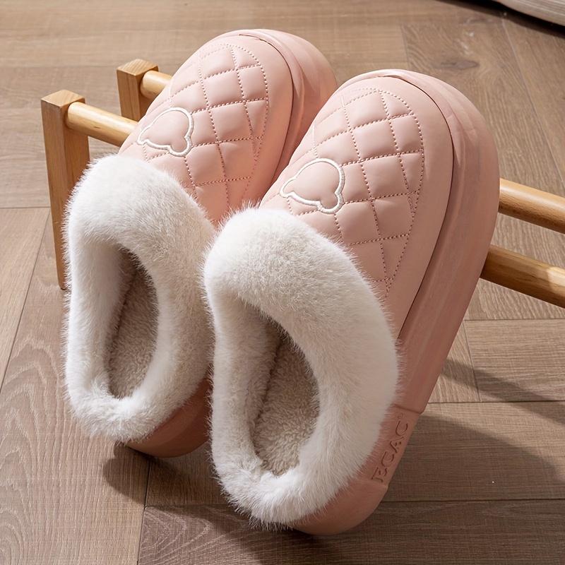 Женские нескользящие домашние тапочки, зимняя теплая толстая подошва, стеганый узор, подошва из ЭВА, ПУ, моющаяся тканевая подкладка, для домашнего использования парами