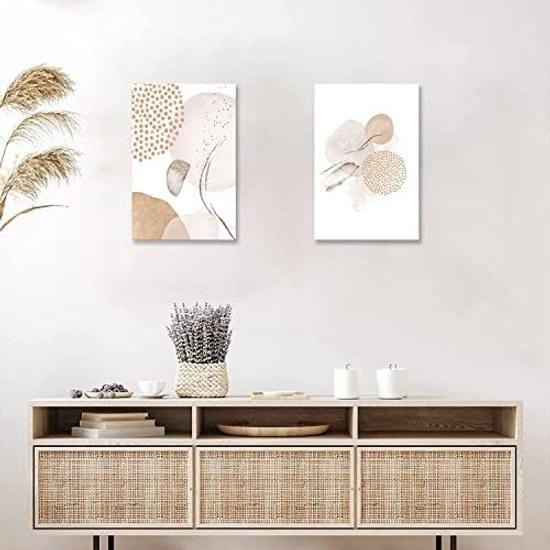 Wall-mounted Nordic plant wood beige abstract painting 2 pieces frame monochrome art poster room decoration wall finished product wooden (30x40cm