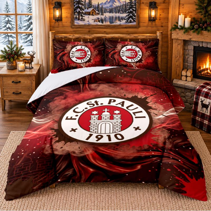 Printed 3Pcs Bedding Set FC St. Pauli Football Pattern Bed Sheet Pillowcase For Bedroom Decor