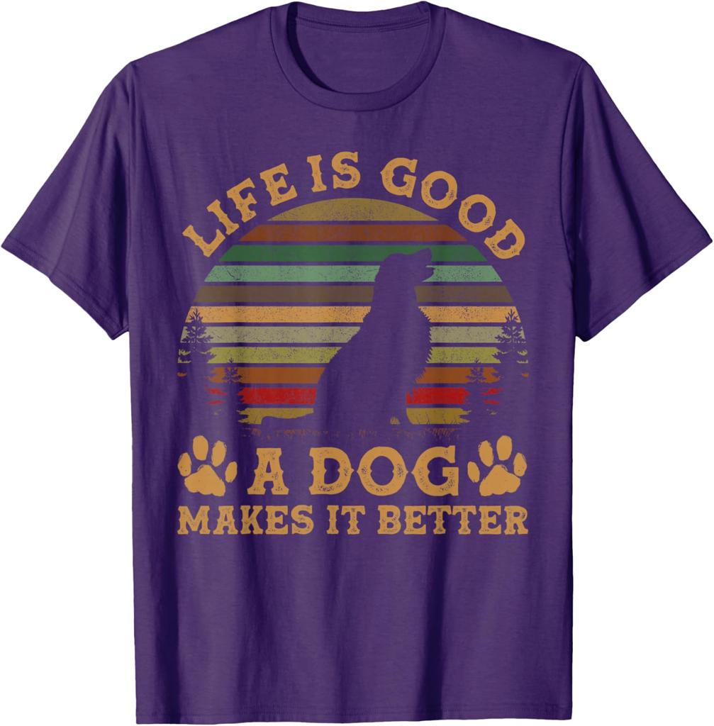 Dog Lover Life Is Good Makes It Better Vintage Graphic TShirt Unisex Casual Cotton Tee
