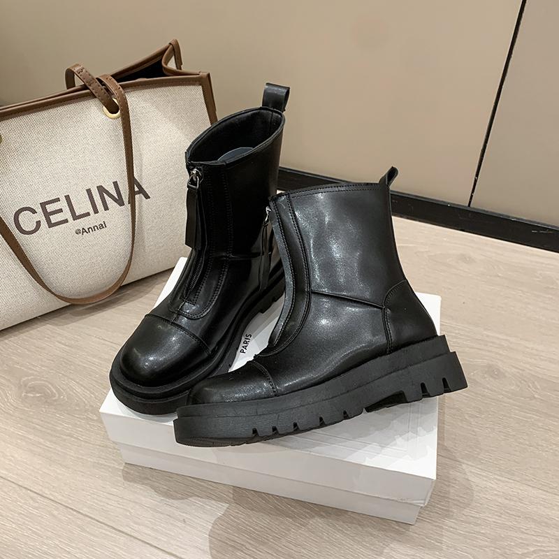 Fashion 2025New Autumn and Winter Fashionable Front Zipper Design Women's Short Boots Solid Color Round Toe Large Size Fashion Boots