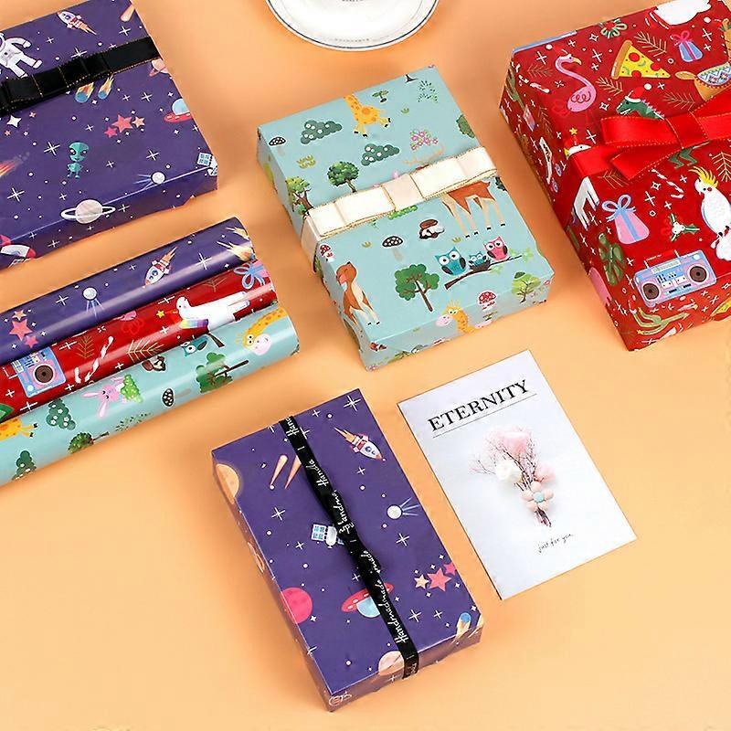 Birthday Wrapping Paper 5 Sheets Kids Gift Wrapping Paper Happy Birthday Cartoon Animals Recyclable Wrapping 50x70cm