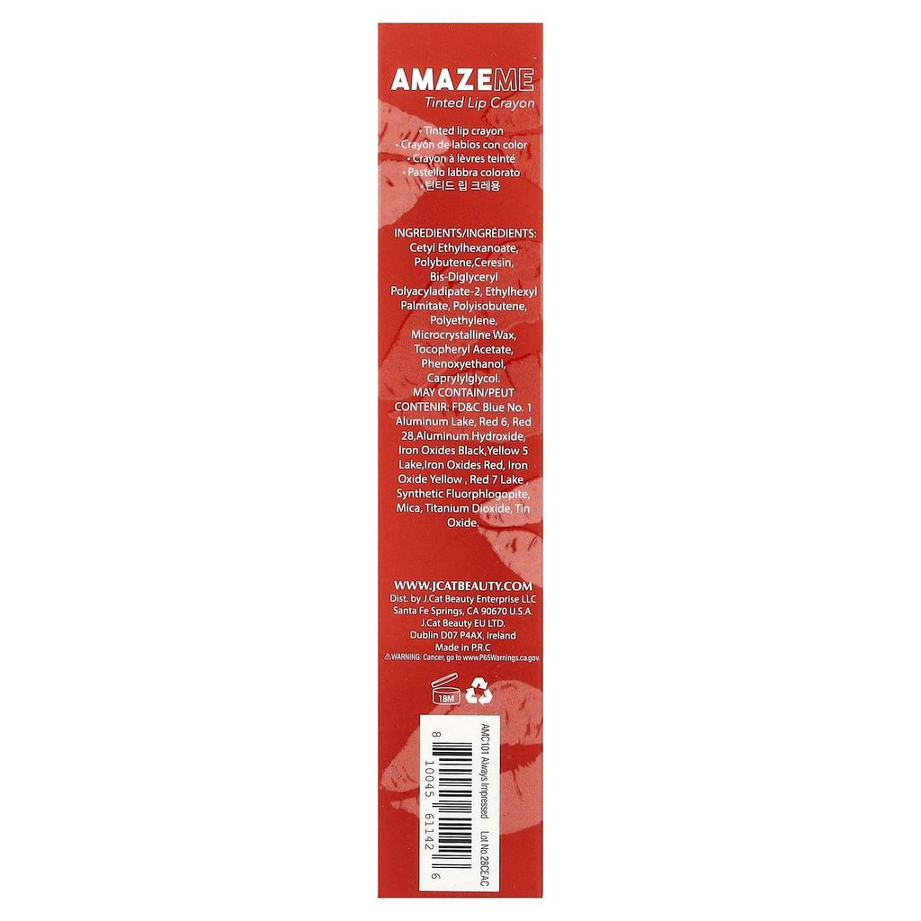 J.Cat Beauty Amaz Me, Тинтованный карандаш для губ, AMC101 Всегда впечатлен, 4 г (0,14 унции)