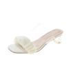 New Transparent Thick Heel Square Head Pleated Cool Slippers Summer High Heel Slippers Women