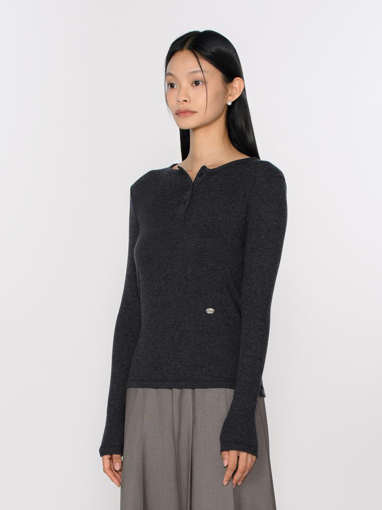 TOSE Button Long Sleeve T-Shirt Charcoal