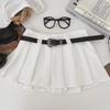 Korean College Style A-Line Pleated High Waist Skirt with Belt for Women