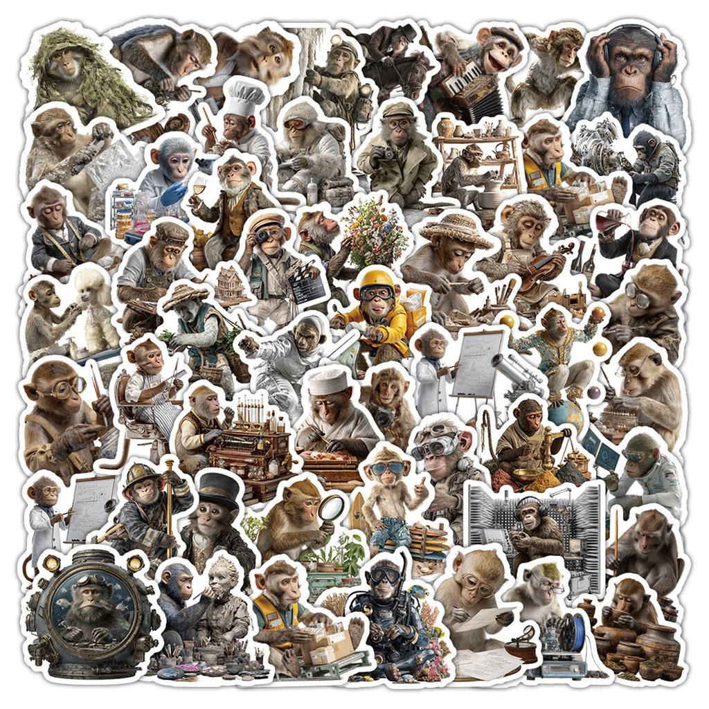 50 карточек-наклеек с мультяшными обезьянками, идеально подходящих для поощрения детей, украшения тетрадей или персонализации вещей.