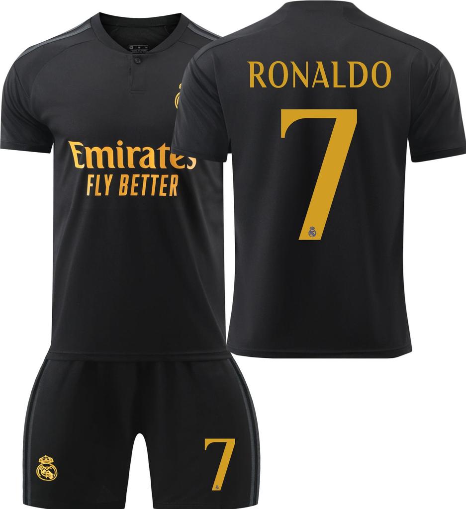 Второй гостевой костюм Реал Мадрид Черный Винисиус Куртуа Беллингем Футбольный костюм