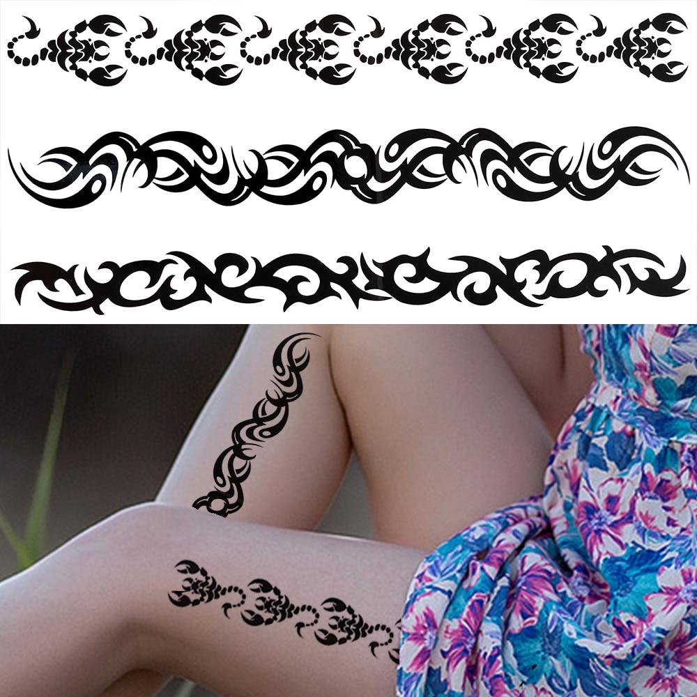 Временные татуировки в стиле скорпиона для женщин и мужчин, черный дракон, бабочка, татуировка из хны, наклейка, поддельные шипы, переносные татуировки на лодыжке