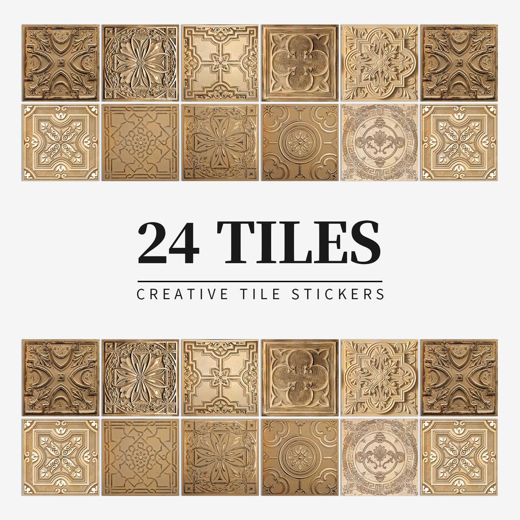24 Pieces European Pattern Self-Adhesive Tile Sticker Waterproof And Oil-Proof Kitchen Bathroom Wall Decoration Matte Film Pvc Wall Sticker