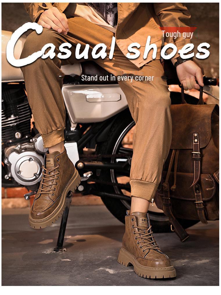 Мужские черные кожаные мотоциклетные ботинки с высоким берцем — британский стиль, водонепроницаемые, на осень.