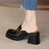 Baotou Half Slippers Women's Commuter Thick Heels Thick Sole Outer Wear Muller Shoes Belt Buckle High Heels Women Shoes