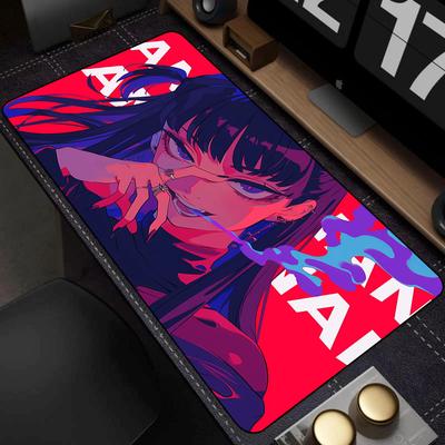 Игровой коврик для мыши с аниме-девушками, с прошитым краем, 900x400, резиновый, большой, красный, XXL, нескользящий, для игрового стола