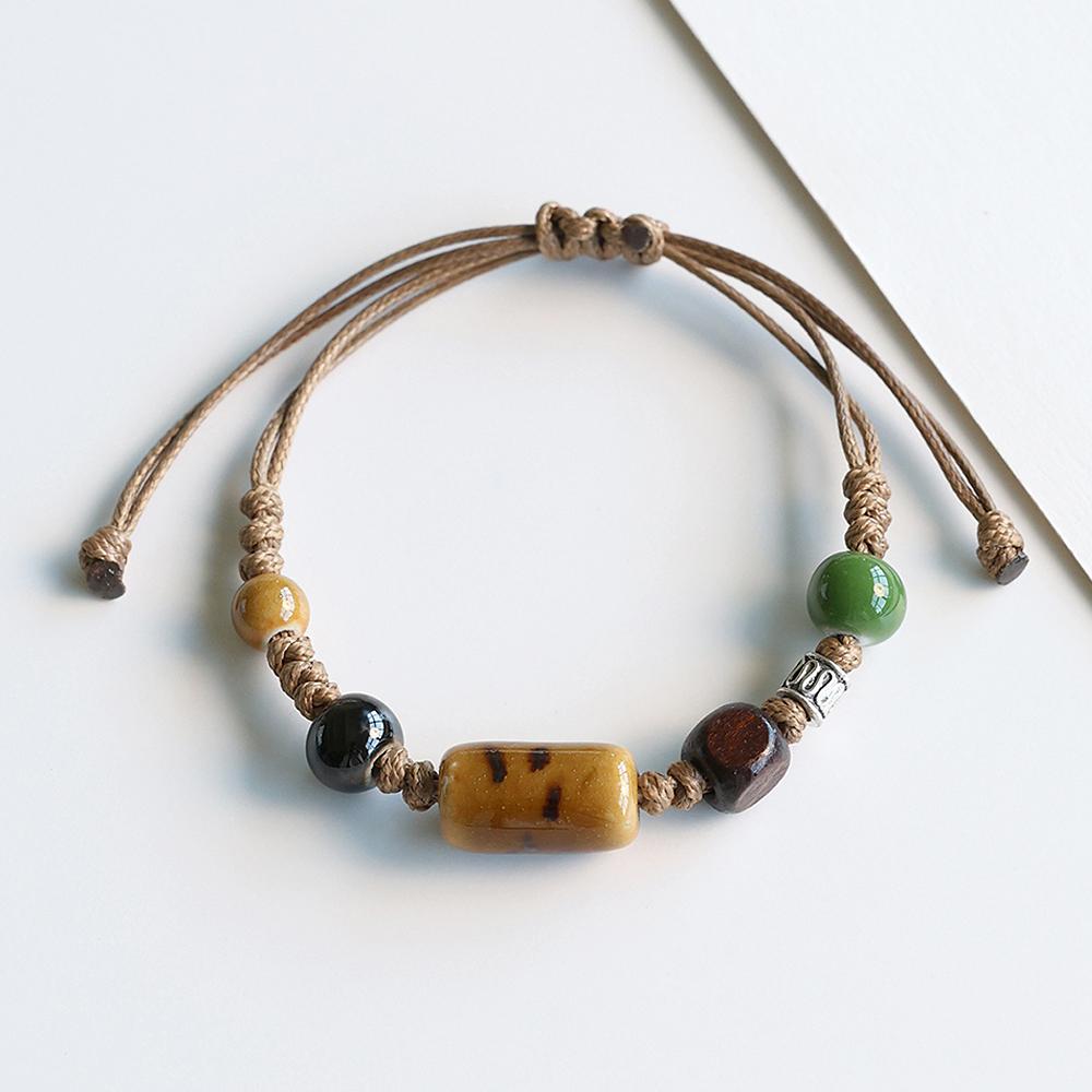 Богемный Стиль Керамические Бусины Браслет Для Женщин Мужчин Ручной Работы Плетеная Веревка Браслеты Парные Украшения Подарки Регулируемый