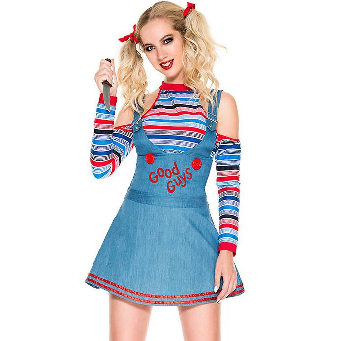 M-XL ужас призрак кукла воскрешение костюм хеллоуин цирковой клоун костюм хорошие парни косплей костюм