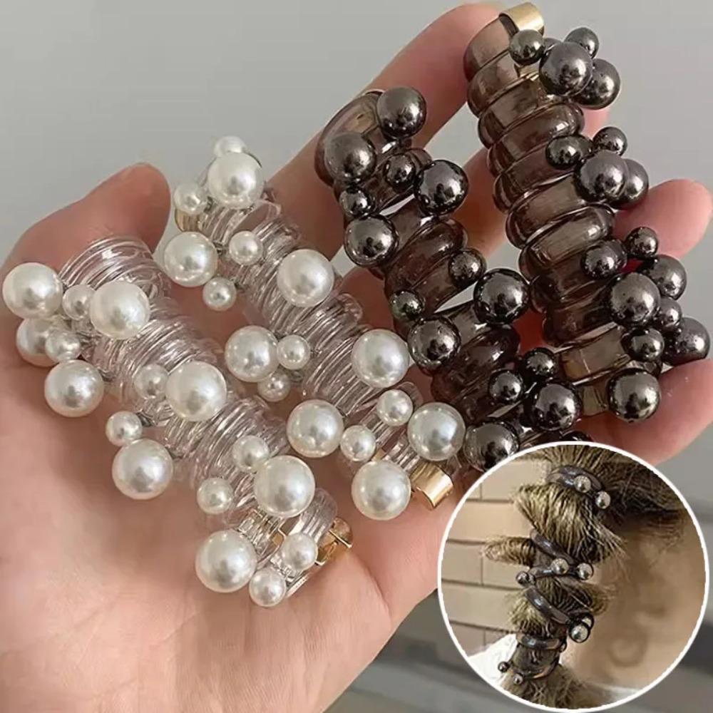 Pearl Spiral Rubber Band Telephone Wire Phone Cord Hair Tie Fashion Elastic Hair Band  Women