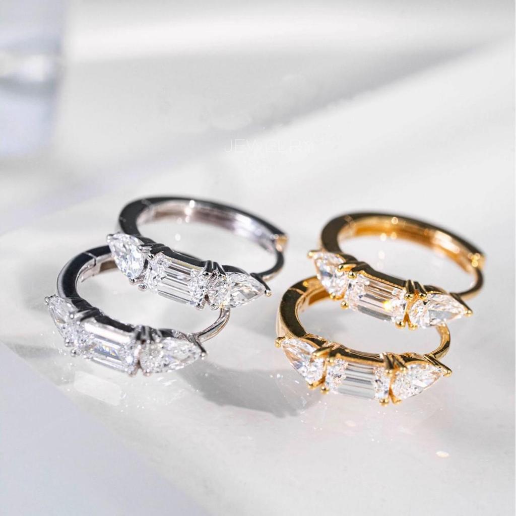 Геометрические каффы из стерлингового серебра 925 пробы с цирконами - Элегантные женские серьги в стиле французской роскоши