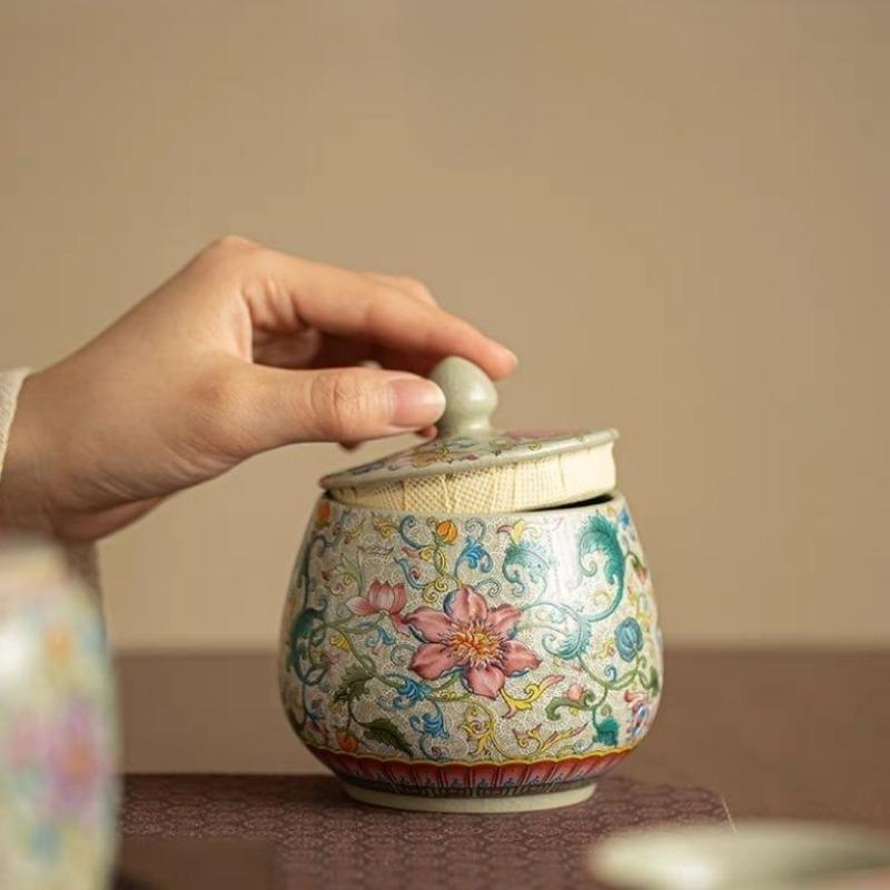 Китайская керамическая чайница, разноцветная цветочная банка для конфет, домашняя портативная коробка для хранения кофейных зерен, орехов, лекарственных материалов, домашнее украшение