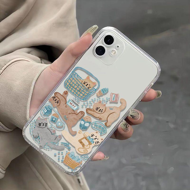 Мультяшный ленивый кот Прозрачный чехол для телефона для iPhone 17 16 15 11 12 14 13 Pro Max Mini X XSMax XR 7 8 Plus SE 16e Силиконовые чехлы